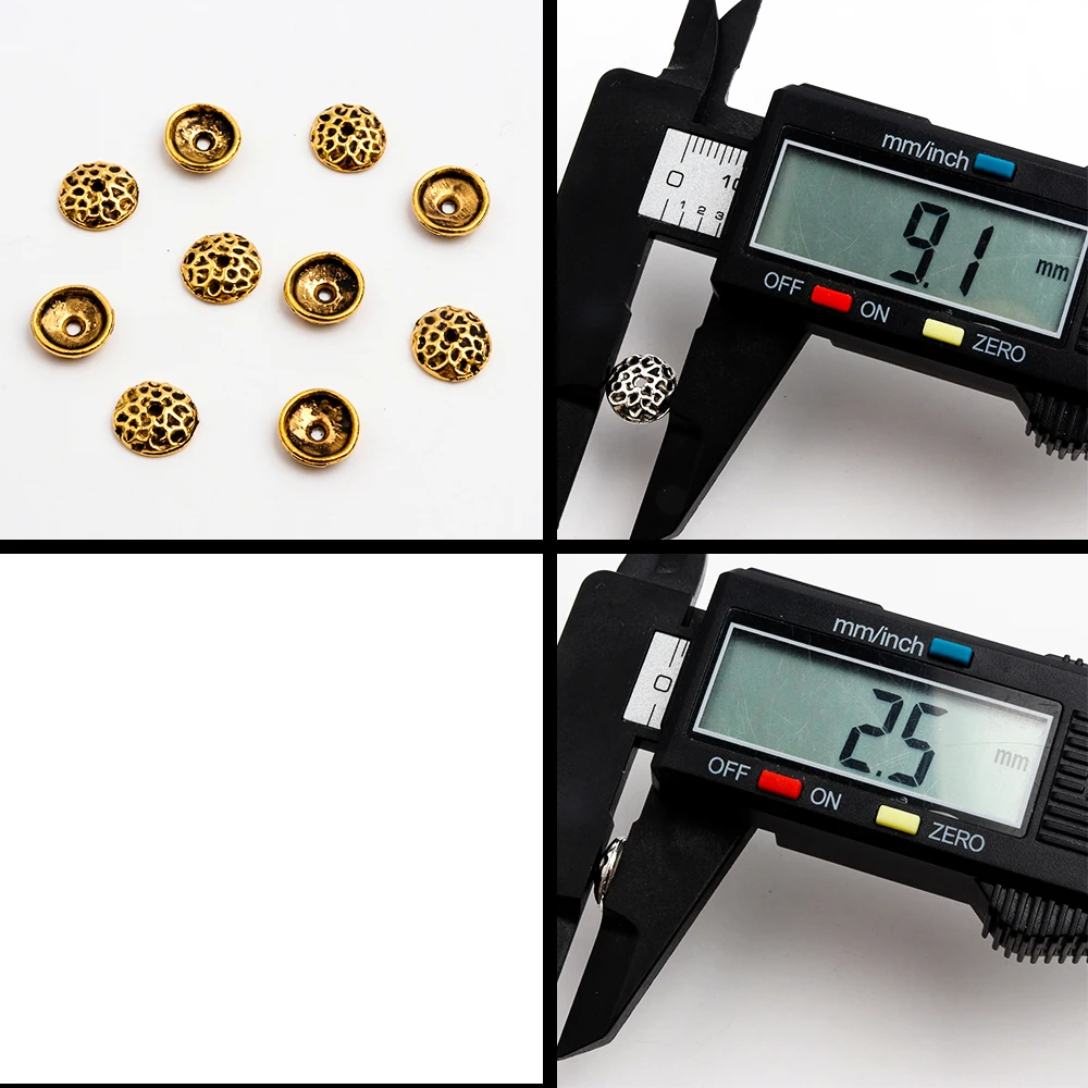 50 stücke Splitter Gold Bronze Halbrunden Hohl Metall Spacer Lose Perlen Kappen Zubehör Für DIY Schmuck Erkenntnisse Charms Halskette – Detail 11