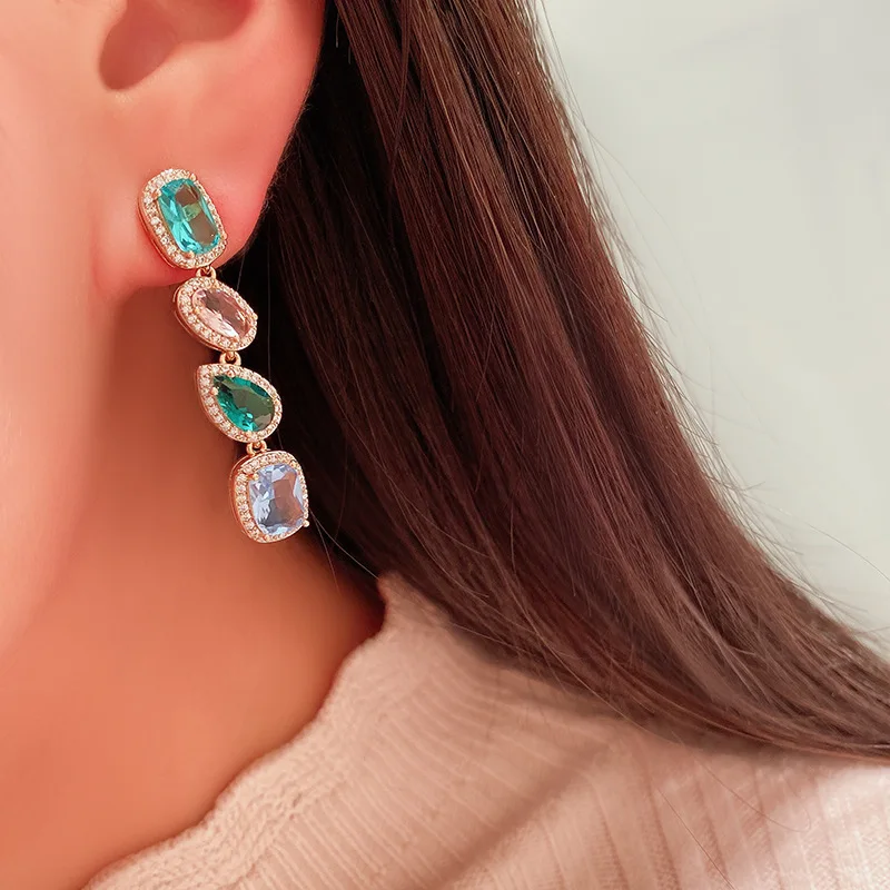 multicolor cubic zirconia fancy women earring for bridal wedding gift