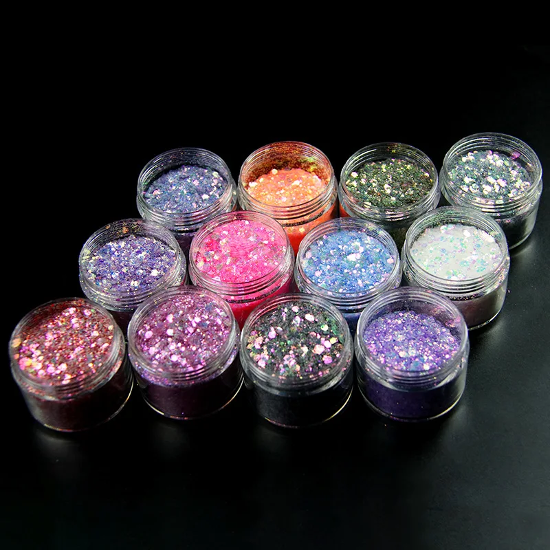 

120G 12 Bottle Craft Glitter Nail Powder Super Bling Glitter Resin Sequins Glitter for Crafts Slime Nail Art Paint