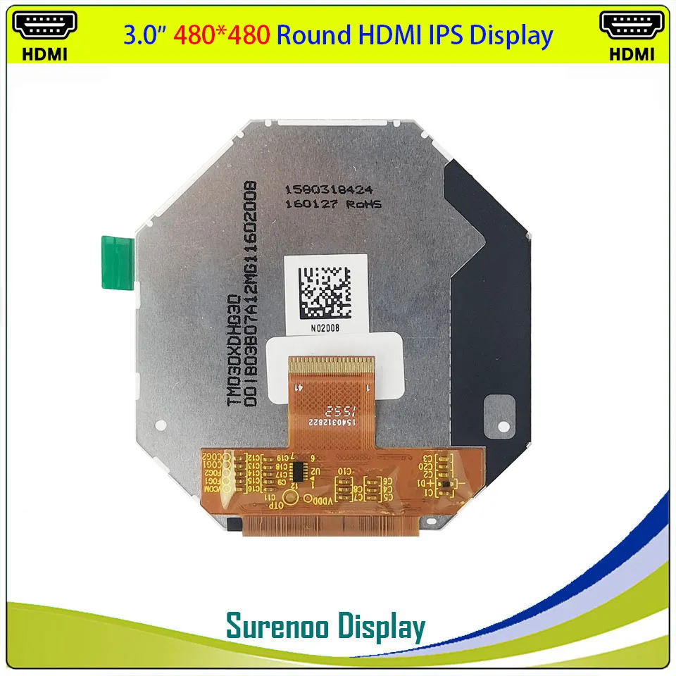 3.0 "Inch Mini HDMI-compatibel 480*480 Ronde Cirkel Circulaire IPS TFT LCD Module Scherm Display LCM TM030XDHG30