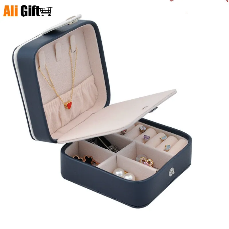 

Zipper Jewelry Box Leather Bag Earring Ring Pick Up Jewelry Box Travel Portable Makeup Organizer Multi-function Dressing Case