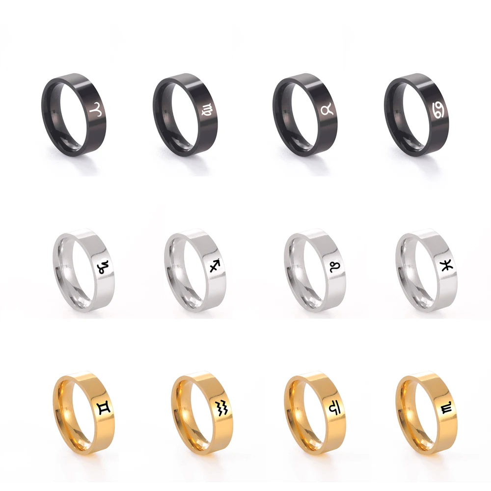 COOLTIME Zodiac Rings For Women Men Leo Libra Aries Gemini Virgo Pisces Scorpio Sagittarius Silver Color Stainless Steel Gift