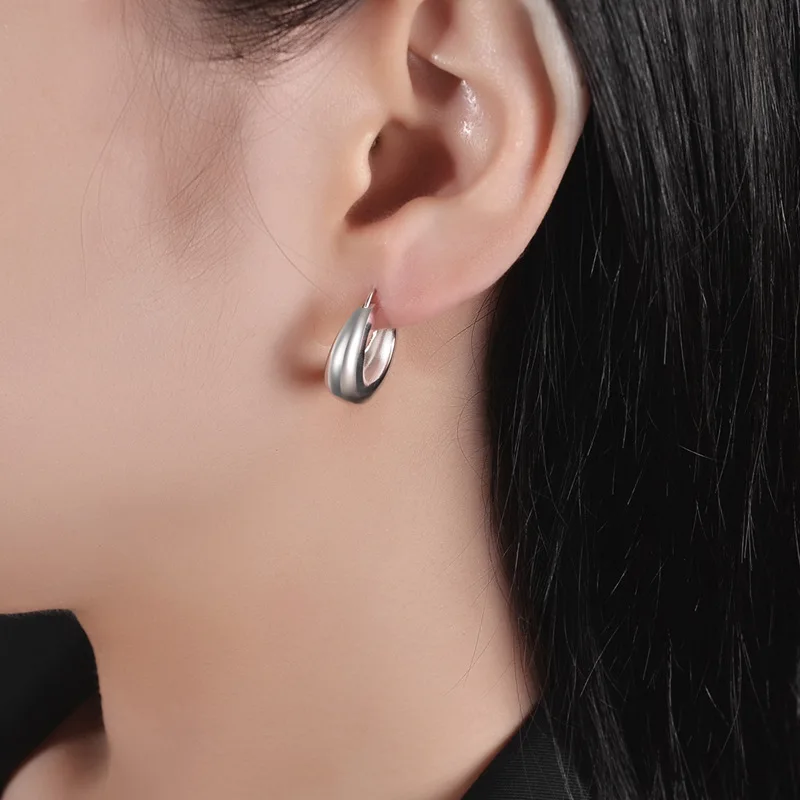 925 Sterling Silber vergoldet Chunky Creolen für Frauen Geometrische Kreis Punk Ohr Schmuck Party Geschenke 2021 Neue Dropshipping – Detail 5