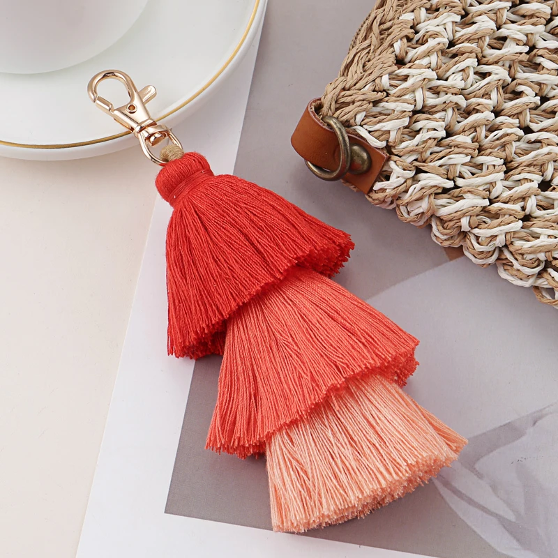 Bohemian Multicolor Handmade Layered Tassel Keychain Simple Key Ring Fit Women Girls Handbag Accessorie Jewelry Gift