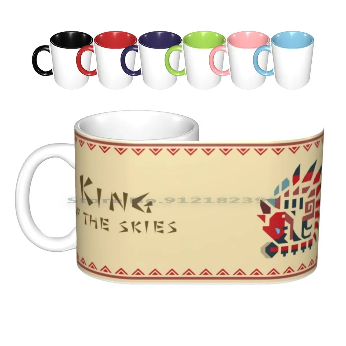 King Of The Skies Ceramic Mugs Coffee Cups Milk Tea Mug Monster Videogame Game Cartoon Tribal Hunter Green What In Land Rathian