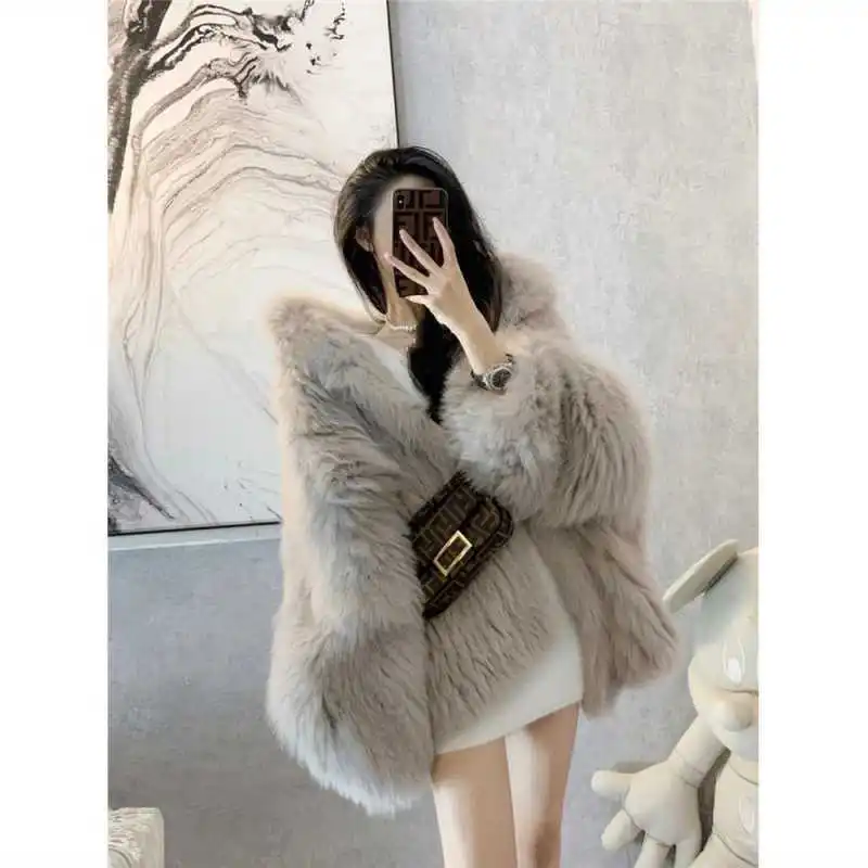 คุณภาพสูงผู้หญิงเสื้อสีขาวสีเทาสีฟ้าสีชมพู Artificia Mink Fur กำมะหยี่หญิง Parkers Warm Soft Thicken เสื้อลำลองสั้น