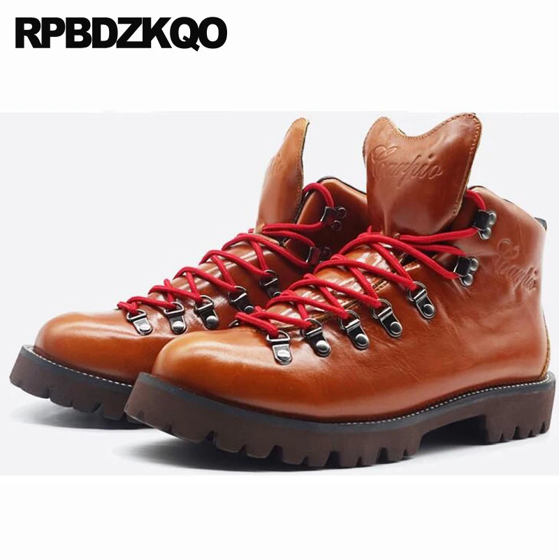 Autumn Booties Luxury 2024 Combat Non Slip Big Plus Size 46 47 Lace Up Full Grain Real Genuine Leather Boots Designer Men Shoes