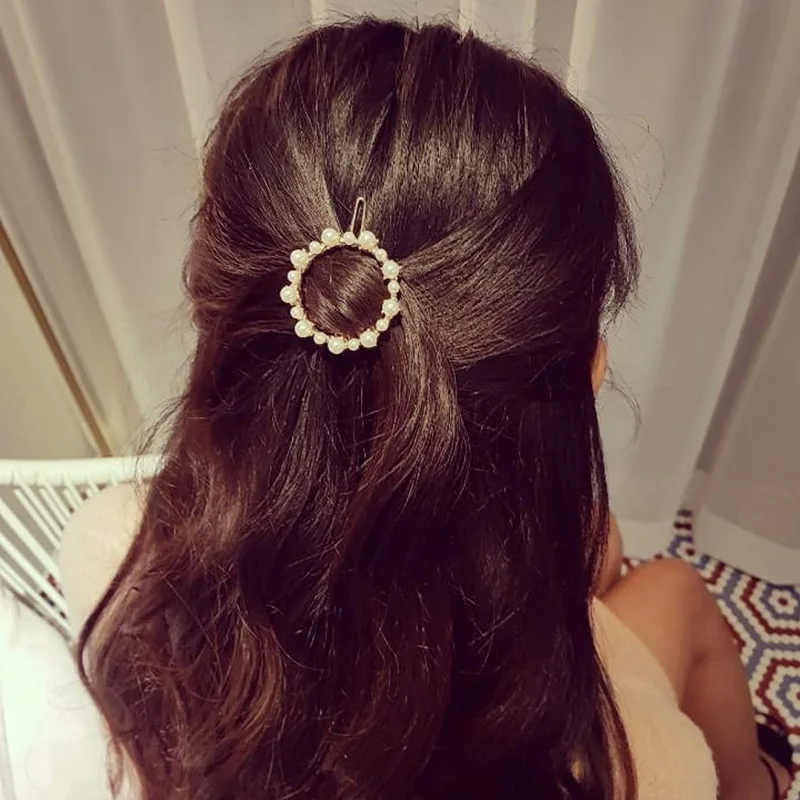 Moda pérola grampos de cabelo para meninas doce coroa estrelas metal hairpin geometria franja clipe barrette rabo de cavalo acessórios para o cabelo