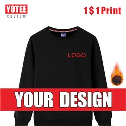 YOTEE Winter Men's Logo Custom Embroidery Printing Fleece Sweatshirt O-neck Pullover Hoodie Simple Fashion Sweatshirt Custom