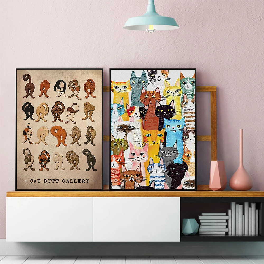 Cat Butt Wall Art Canvas Painting Funny Bum Posters and Prints House Warming Gift Cats In Hats Wall Art Pictures Home Decoration