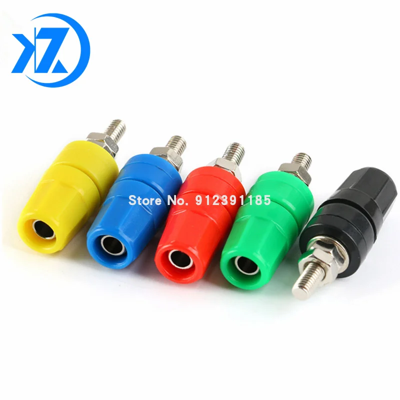 5pcs m4x36 pure copper terminal 4mm banana Jack Socket 20A binding post Banana plug connector M4*36 Black red blue green yellow