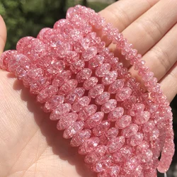 Natural  Watermelon Red Cracked Quartz Crystal Glass Beads Rondelle Loose Beads For Jewelry Making DIY Bracelets Necklace 15''