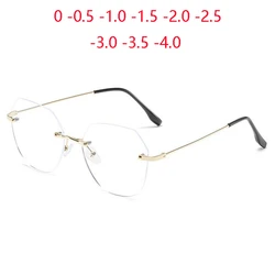 Ultralight Borderless Anti Blue Light Nearsighted Glasses Finished Women Big Face Rimless Short-sight Eyewear 0 -0.5 -1.0 T0 -4