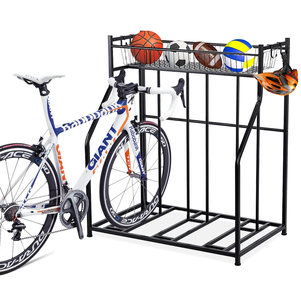 3 Bike Stand Rack with Storage Black US Warehouse Store Up to 3 Bikes at a time