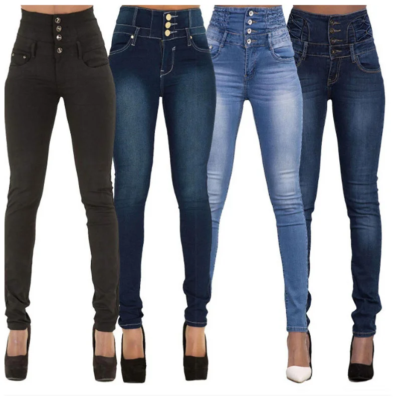 Women Tall Girl Button Fly Jean High Waisted Stretch Levanta Cola Good Stretchy Ankle  80s 90s Denim Pant Slim Denim  Pants Blue