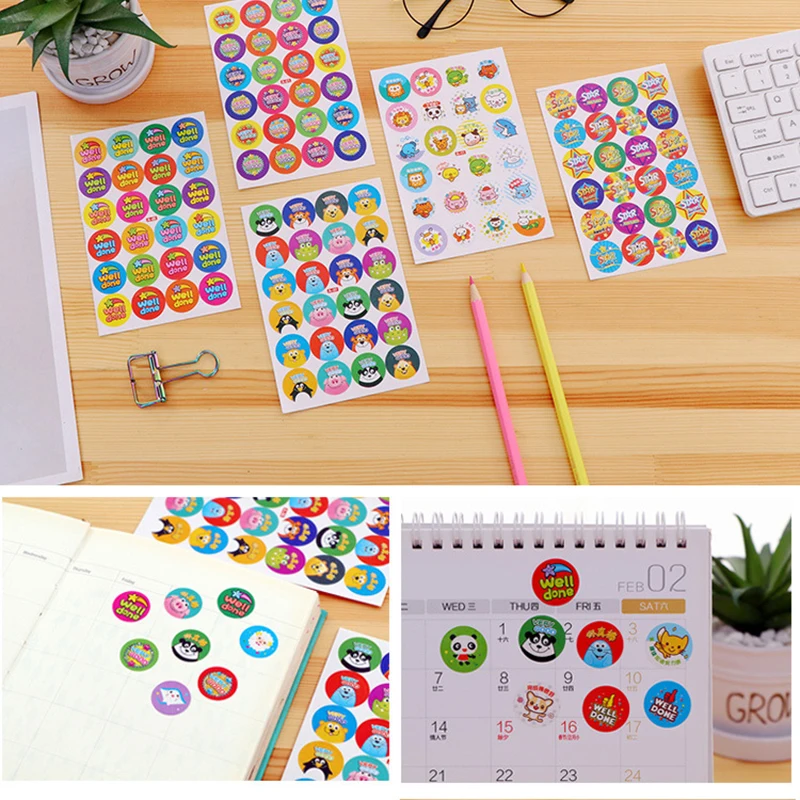 480 Pcs Reward Stickers Motivational Stickers for School Reward Students Teachers Cute Animals Sticker Labels Children Kids Gift