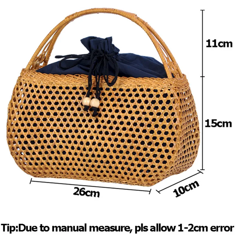 Women Bamboo Bags Bohemian Female Summer Beach Handbag Lady Vintage Rattan Knitted Bag Hollow Handmade Woven Basket Tote