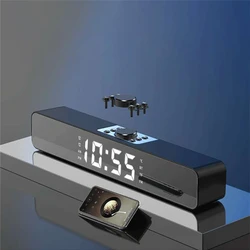 PC TV Multimedia Mirror Surround Sound Bar Speaker Radio Subwoofer with LED Display Alarm Clock Home Clock Compatible-Bluetooth