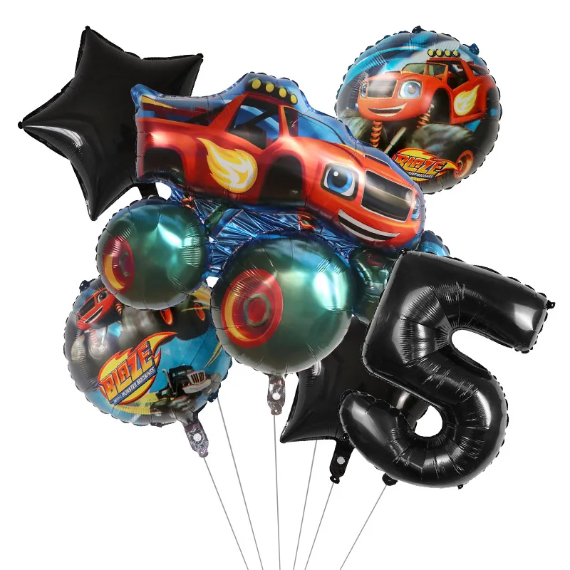 1set Blaze Monster Foil Balloons Cartoon Sports Car Number Ballons Birthday Party Decoration Machines Racing Racecar Kids Toy