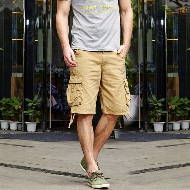 2024 Summer Men\'s Baggy Multi Pocket Military Cargo Shorts Male Cotton Khaki Mens Tactical Shorts Short Pants 29-44 No Belt