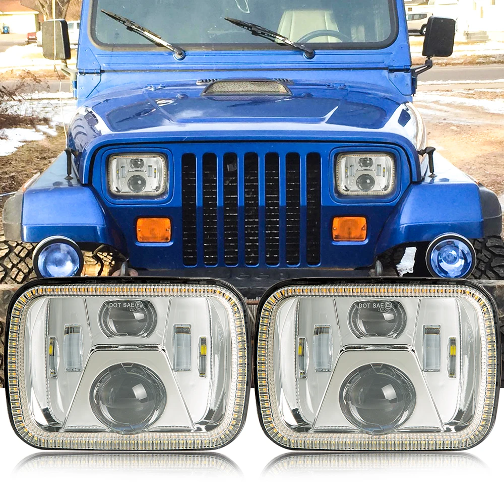 

110W 7X6 5X7 LED Headlight White DRL Amber Turn Signal For Jeep Wrangler YJ Cherokee XJ Trucks H4 LED Square Headlights