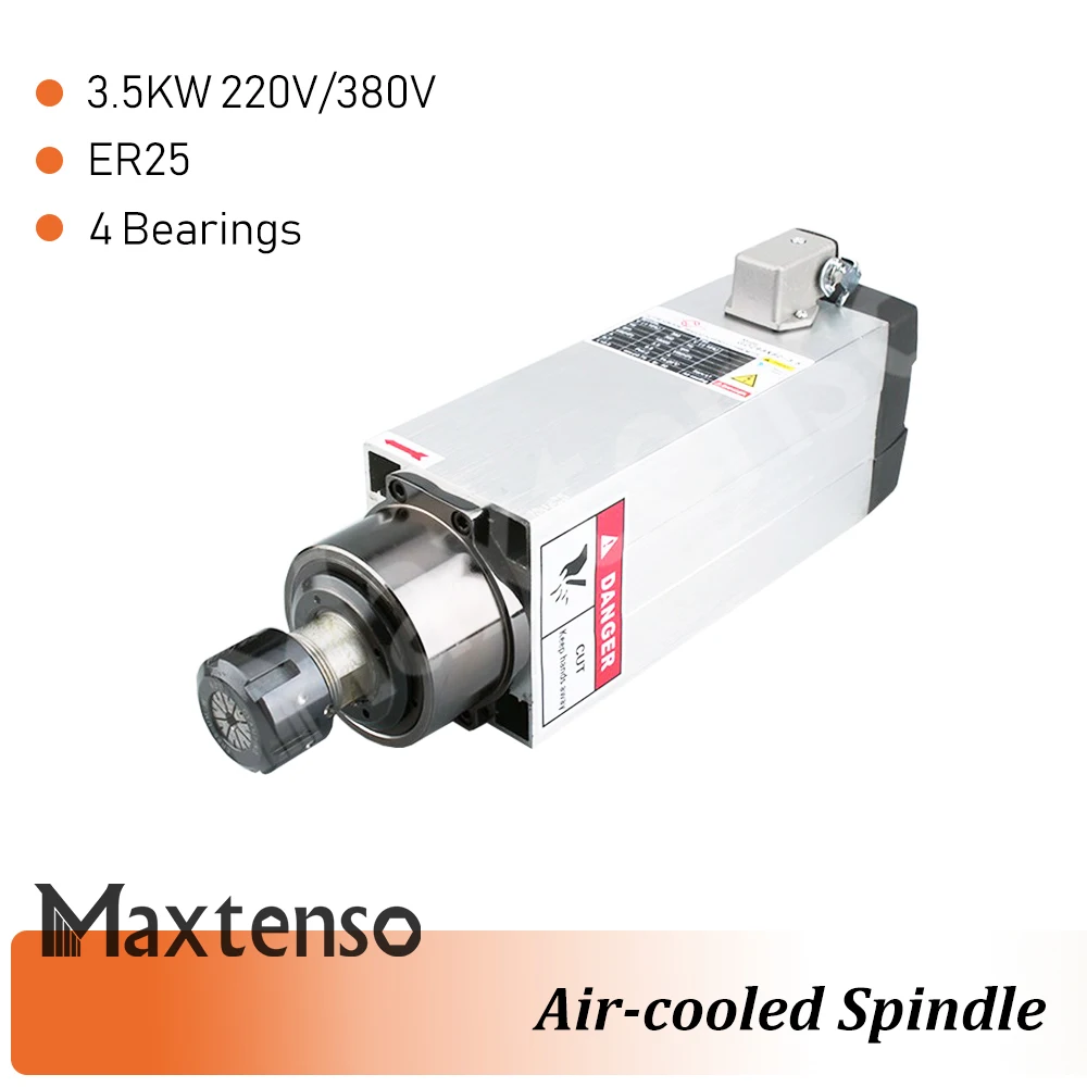 MAXTENSO 3.5kw 220V 380V Premium Air Cooling Spindle Motor CNC Router ER25 Collet 4pcs Bearings MTO High Quality GDZ93x82-3.5