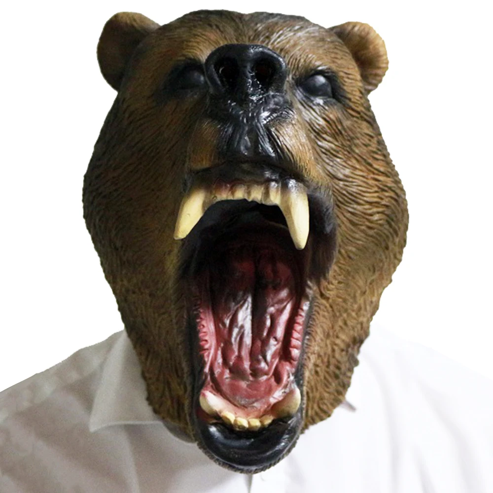 Realistic Grizzly Bear Head Brown Bear Mask Latex Full Head Animals High Quality Fancy Dress Up Party Masks