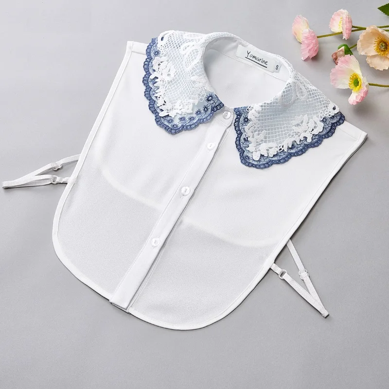 Elegant Big Lapel Fake Collar Shirt White Lace False Collar Woman Chiffon Detachable Doll Collar Women Half Shirt Faux Col