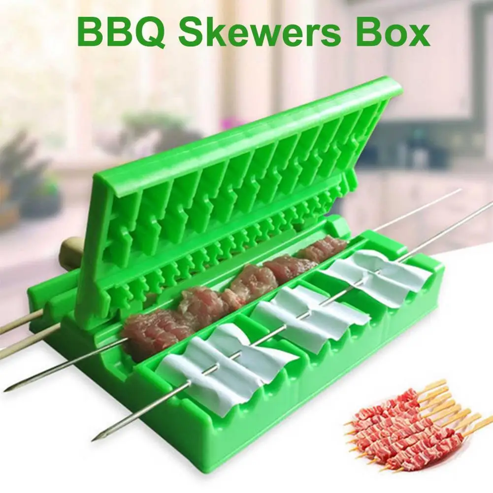 3-In-1 Meat Skewers Kebab Maker Barbecue Stringer Box Machine Beef Pork Meat Vegetables String Grill Outdoor BBQ Gadget 2 Colors