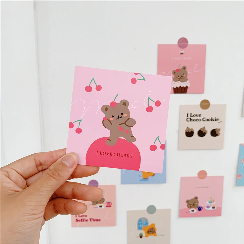 9pcs Korean Cute Cartoon Bear Decoration Greeting Cards I Love Cupcake Handbook Album Room Wall Sticker Photo Props Stationery