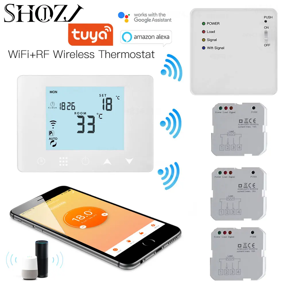 SHOJZJ Wireless Multiple Receiver WiFi & RF Temperature Controller Digital Water Heating Radiator Thermostat Work with Alexa