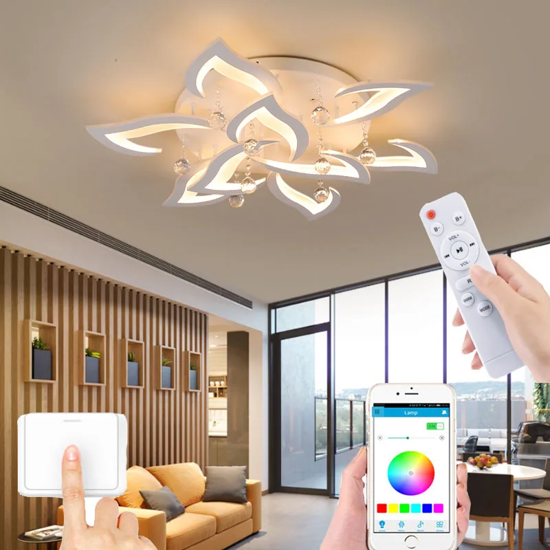 

New style living room crystal lamp bedroom LED ceiling lamp smart remote control dimming lamp high light transmission lamp