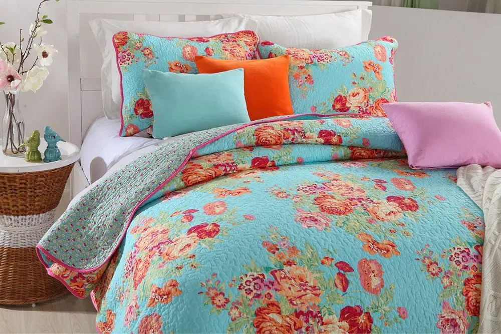 42 print Bedspread Queen size Quilted Cotton Coverlet Bed cover set Summer Comforter Blanket  Bed set Pillowcases 3Pcs set