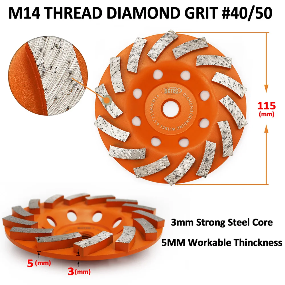 BGTEC 2 pezzi 4.5 pollici diamante Turbo fila mola mola 115mm disco abrasivo per calcestruzzo, muratura, materiale da costruzione