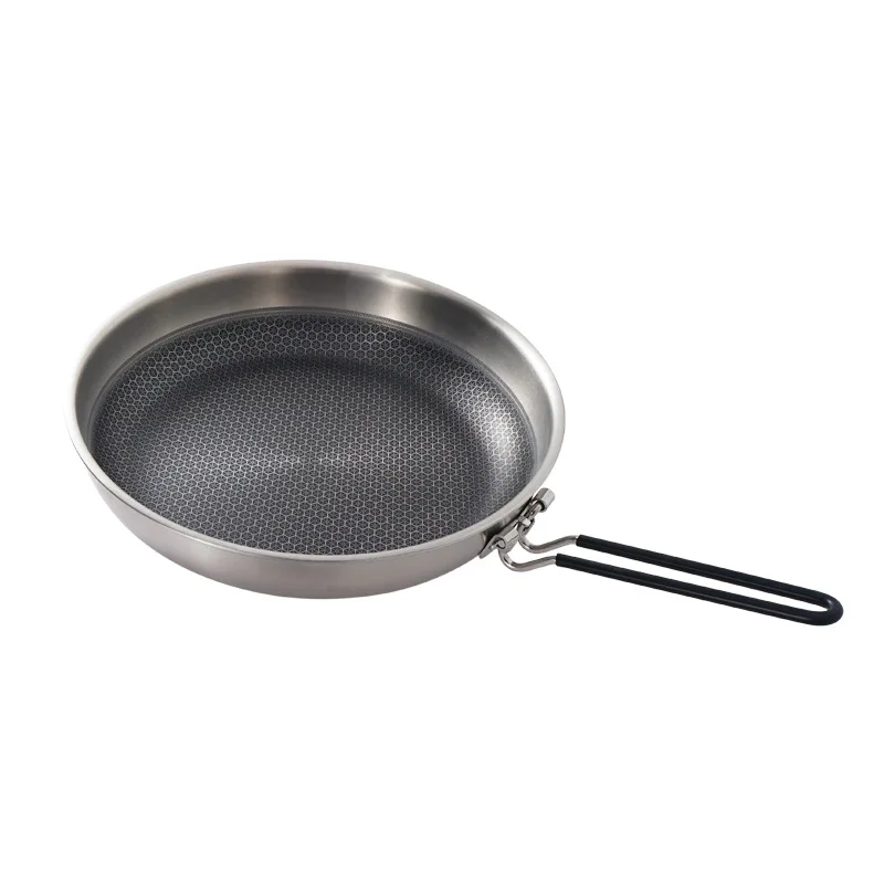 Outdoor Stainless Steel Non-Stick Frying Pan, Folding Handle Wok, Skillet, Griddle, Camping, Kitchen, Cooking Pot, Cookware