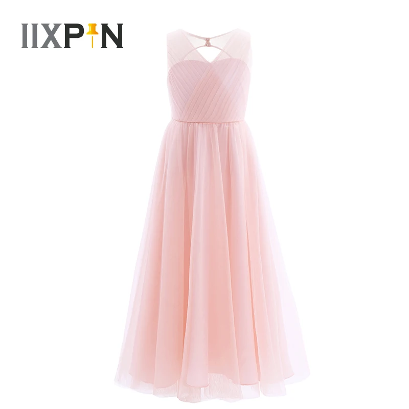 IIXPIN Lưới Lưng Cutout Đầm Hoa Bé Gái Công Chúa Trang Trẻ Em Áo Váy Cho Bé Gái Cưới Cô Dâu Sinh Nhật Đầm