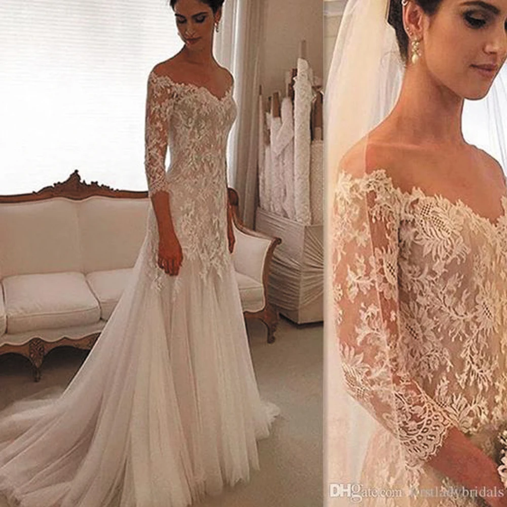 Vestidos De Novia SuperKimJo, Vestidos De Novia De encaje, Vestidos De Novia elegantes De manga larga con cuentas 2020, Vestidos De Novia baratos