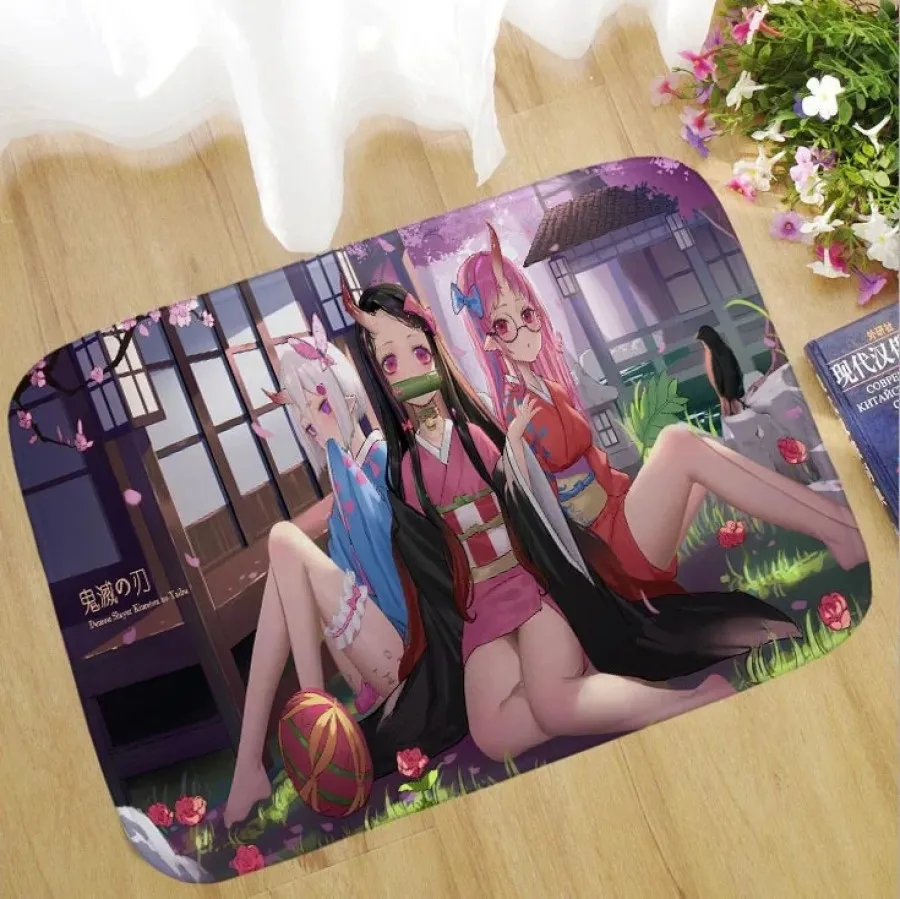 Demon Slayer Bath Mat Anime Bathroom Rug Set Kids Bedroom Kawaii Girl Rug Movie Floor Mat Kamado Nezuko Printing Carpet 60X40cm