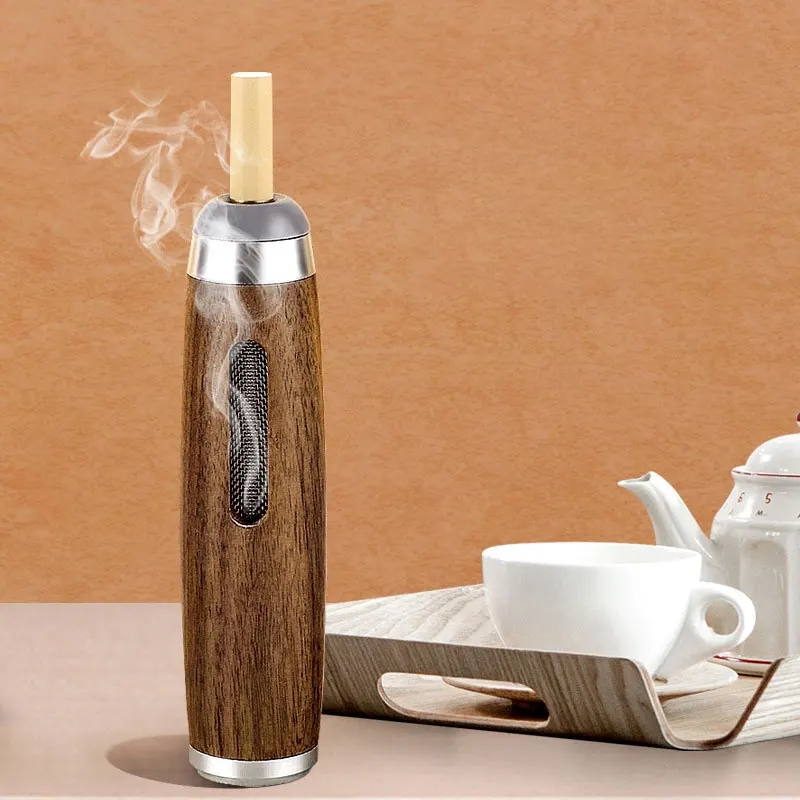 Mini Car Ashtray Anti Soot-flying Cigarette Cover Walnut Wood Cigarette Holder Ash Organizer ​for 5.2/6.8/7.8mm Cigarettes