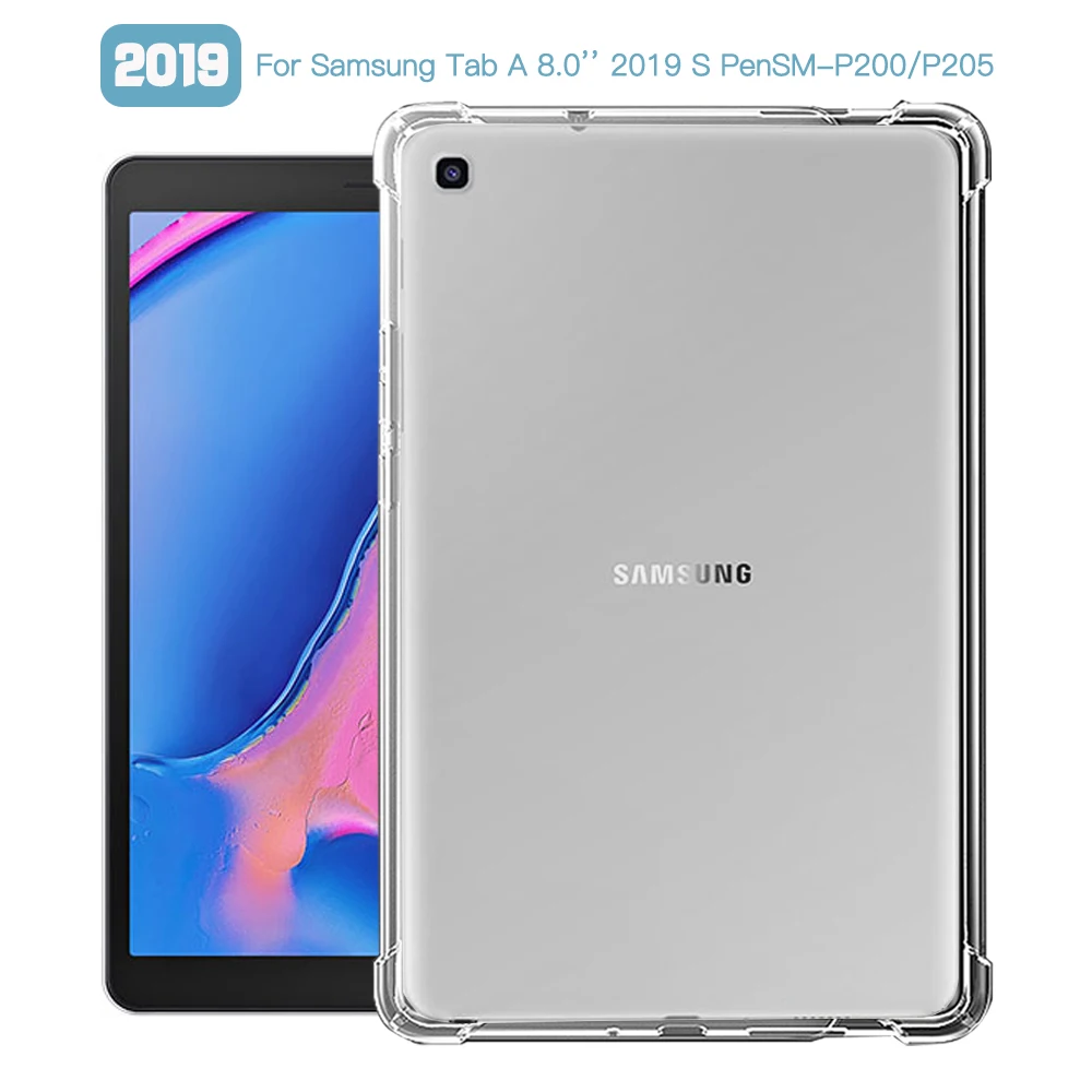 Shockproof Cover For Samsung Galaxy Tab A 8.0'' 2019 & S Pen SM-P200 P205 8.0'' Case TPU Silicon Transparent Cover Coque Fundas