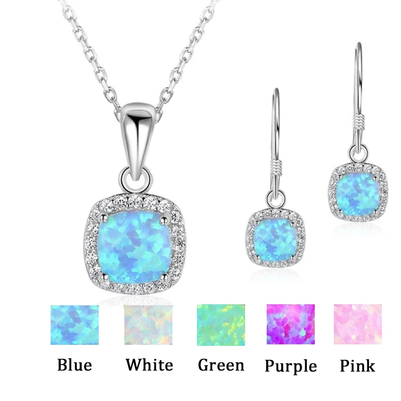 Fashion Opal Jewelry Set For Women Imitation Blue Fire Opal Cut Turtle/Cat Pendant Necklace Earrings Wedding Jewelry