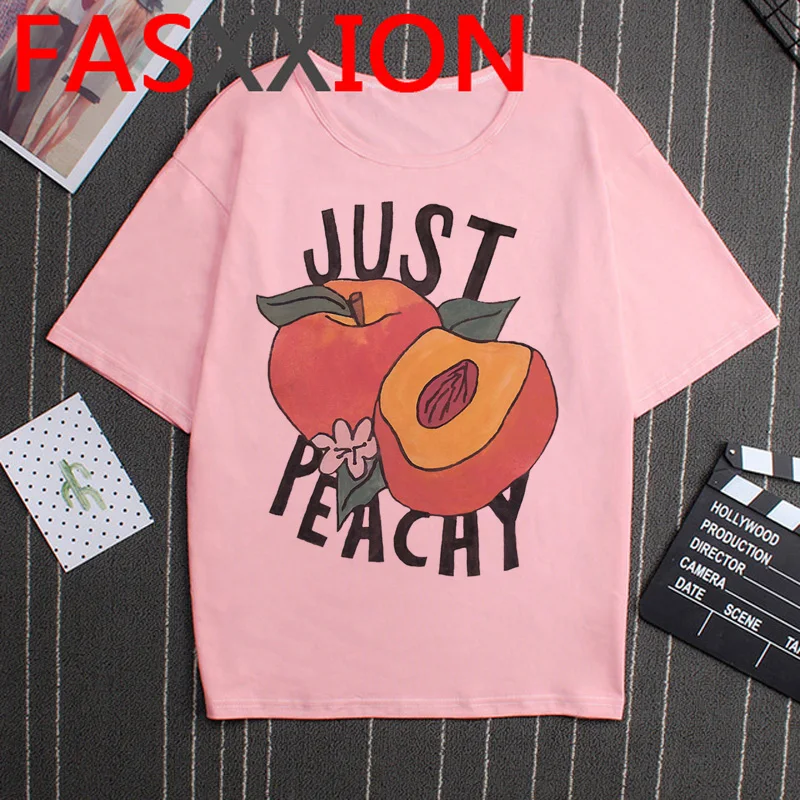 Kawaii Peach T Shirt Women Small Fresh Peach Juice T-shirt Funny Cartoon Peachy Graphic Tshirt  Unisex Aesthetic Female