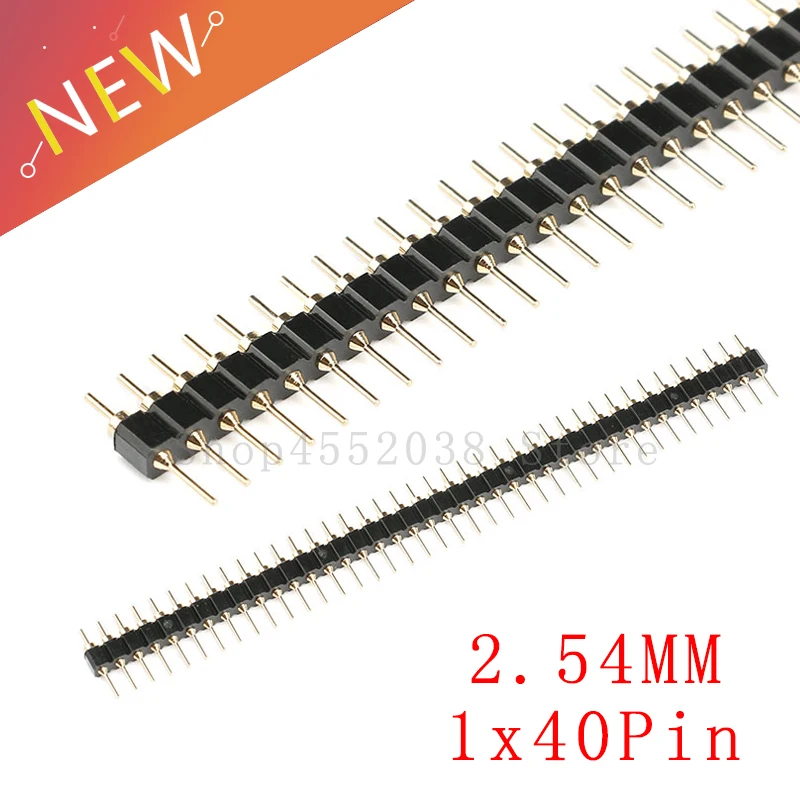 5 Pieces 40Pin Connector Header Round Needle Gold Plated 1x40 Golden Pin Single Row Male 2.54mm Breakable Pin Connector Strip