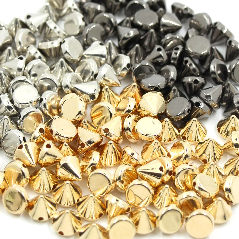 100Pcs 6/8/10/12mm Cone Plastic Spikes And Studs 2-Holes Sew CCB Leather Rivets Silver Gold Black Punk DIY Crafts For Bags