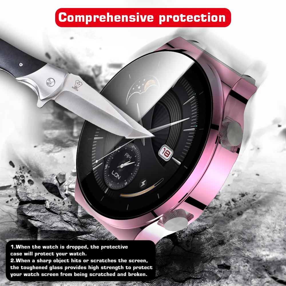 لهواوي ساعة GT 2 برو ساعة الغطاء الواقي حالة GT2 برو اكسسوارات 2in1 الزجاج المقسى كامل حامي الشاشة قذيفة