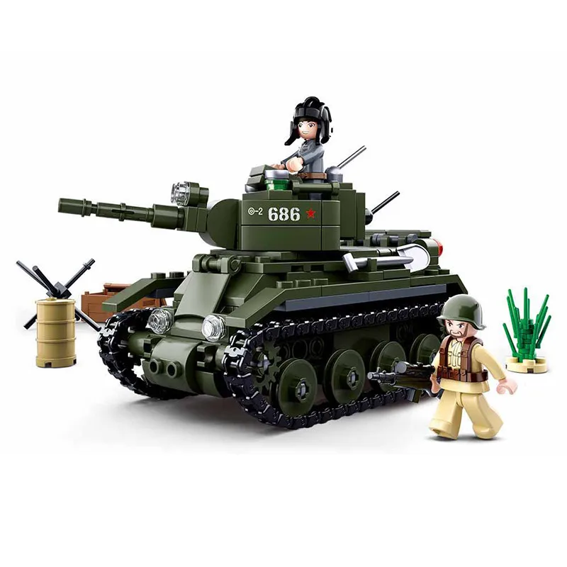 SLUBAN WW2 Military BT-7 Cavalry Tank Model DIY Building Blocks World War II Army Soldier Figures Bricks Classic Kids Toys Gifts