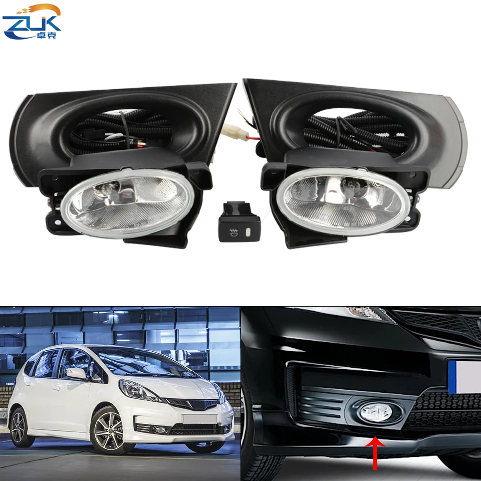 ZUK Front Bumper Fog Lamp For Honda For Jazz Si (FIT) 2009-2013 Fog Light Upgrade Kit Additional Set With Swith and Wire Harness