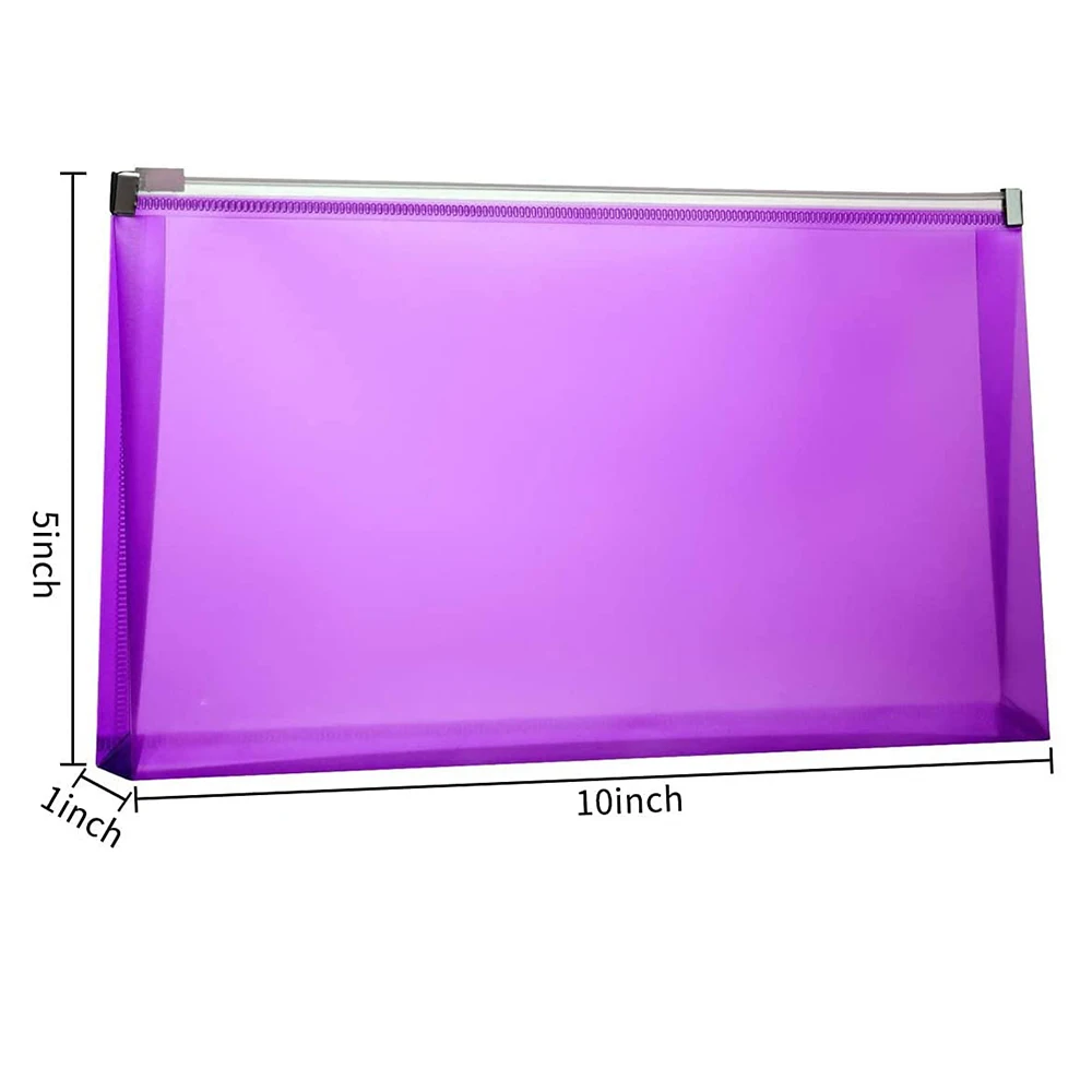 10Pcs/Set 5 x 10 Inches Assorted Colors Clear Poly Zipper Plastic Envelopes Folder for Money Receipts Coupons Bills