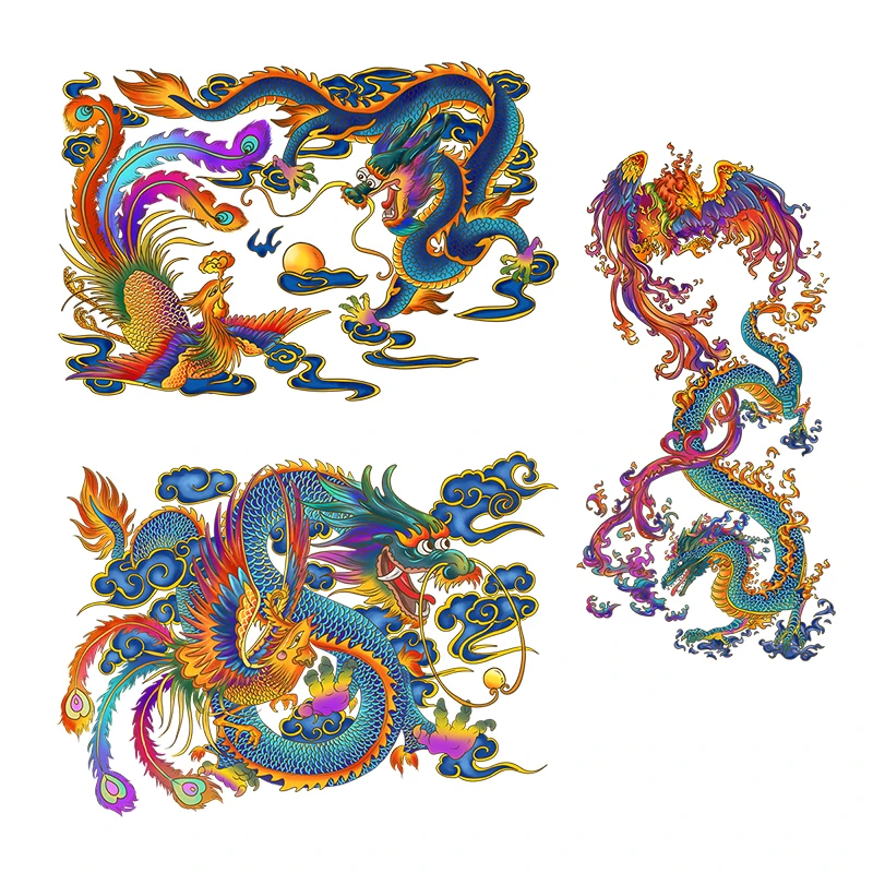 Three Ratels QC535 Traditional classical art  prosperity brought by dragon and phoenix wall sticker art for home decoration