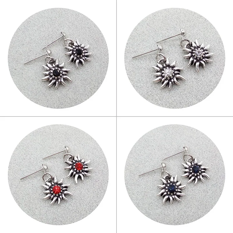 Fashion Antique Silver Color Edelweiss Flower Stud Earrings For Women Sweet Cute Hanging Earring Party Jewelry Wholesale